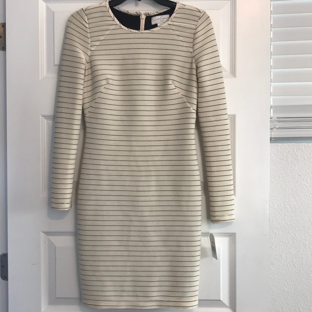 Black & white stripped long sleeve cocktail dress